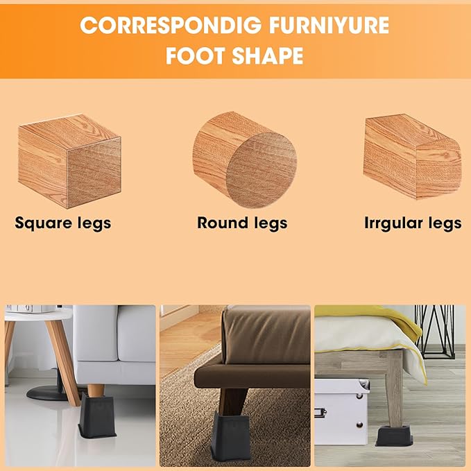Bed Risers 2 inch, 3 inch, 4 inch, 6 inch or 8 inch Heavy Duty Furniture Risers, Up to 6000 Lbs L Shaped Design Bed Lifts Blocks for Couch Desk Sofa Table (Black, 8 Inch 8 Pack)