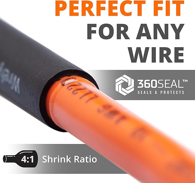 Wirefy 1/4" Heat Shrink Tubing - 4:1 Ratio - Adhesive Lined - Marine Grade Heat Shrink - 50 Feet Roll - Black