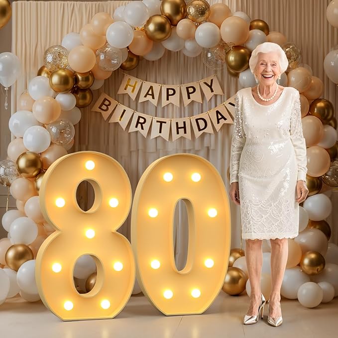 3FT Marquee Numbers 80, Large Light up Number 80 for Birthday Party Supplies, Sign, Backdrop, Happy 80th Birthday Decorations for 80 Years Old Women Men