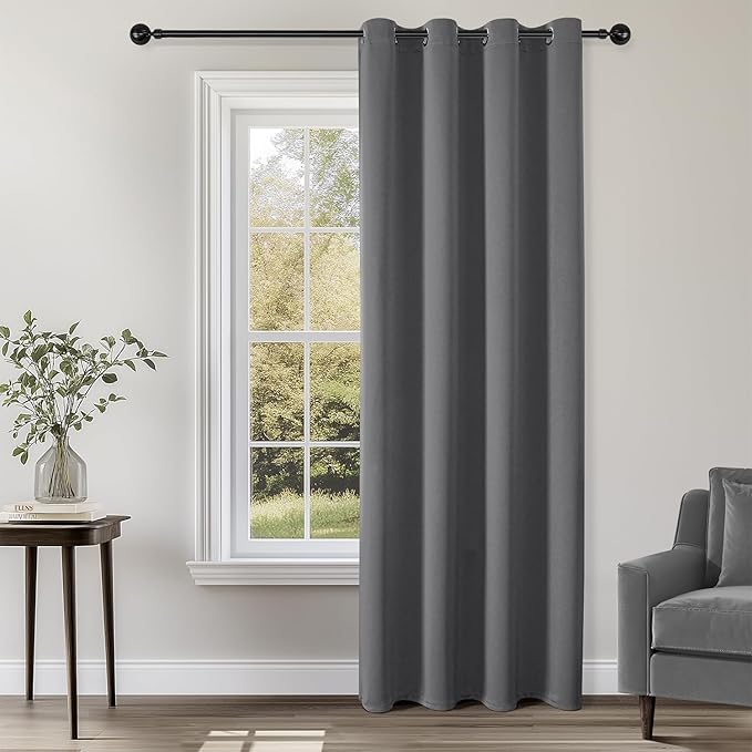 ChrisDowa Blackout Curtains 120 Inches Long for Living Room, Grommet Thermal Insulated Room Darkening Curtains for Bedroom (1 Panel Set, Grey, 52 x 120 Inch)