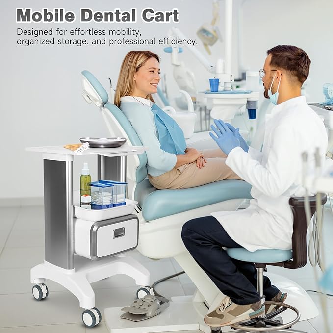 Medical Trolley Mobile Ultrasound Cart 135 LBS Load Professional Portable Storage Cart with 4 Silent Wheels Tray for Hospital Dental Clinic Beauty Salon Office Bedroom