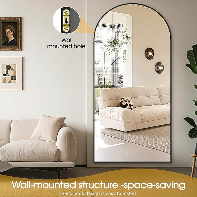 76"x34"Floor Mirror Full Length,Arched Full Length Mirror with Stand,Full Body Mirror,Hanging or Large Leaning for Bedroom Living Room Black