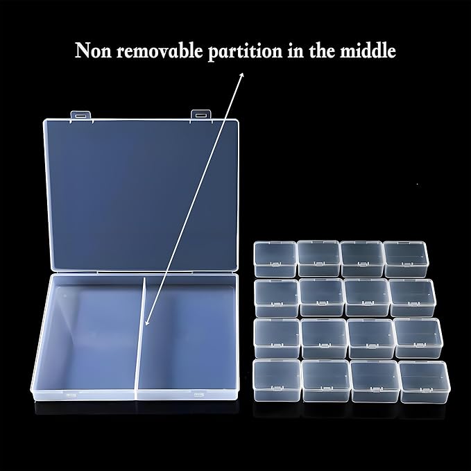 Large Bead Storage Box - 16 Grids Clear Organizer, 1 Pack,Portable for Jewelry,Diamonds,Hardware,Craft Accessories Grid Plastic Box,Oil Painting Color Palette,Ring Earring Storage Box