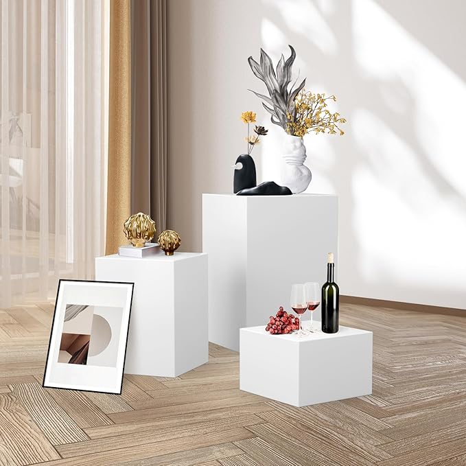 Cube Display Pedestal Stand for Bridal Shop, Square White Display Risers Columns, Party Event Decor Platform Base Tables for Boutiques Wedding Birthday Party Exhibition (15.7*15.7*23.6in)