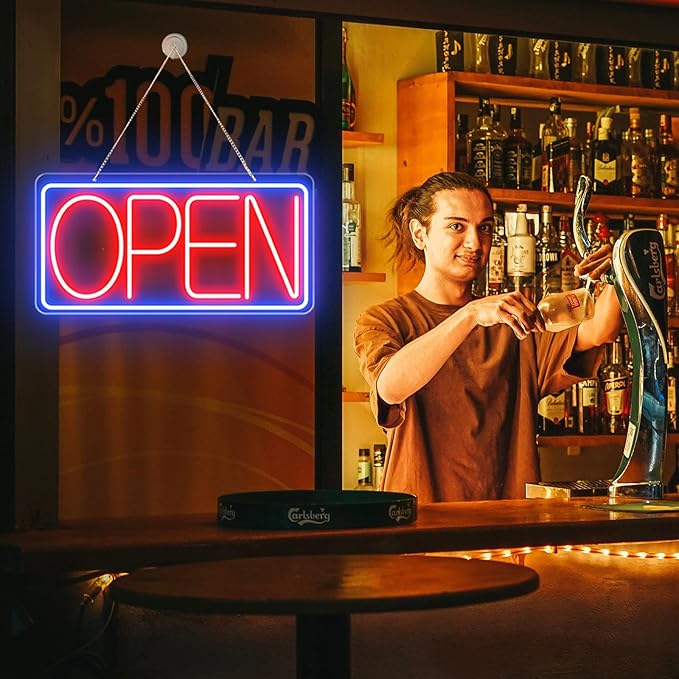 22" X 11" Led Neon Open Signs for Business, Large Open Signs, Plug In Electric Light Up with ON/OFF Switch, Ultra Bright Open Sign for Bar Salon Coffee Stores Club Hotel