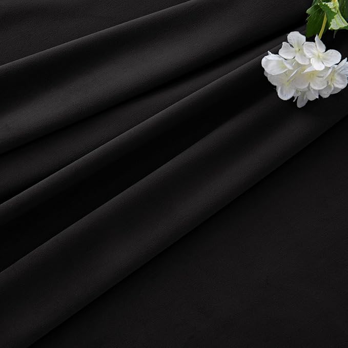 MIULEE Velvet Curtains 84 Inches Long 2 Panels Set for Bedroom, Pinch Pleat Back Tab Luxury Halloween Thermal Insulated Living Room Darkening Drapes Pleated Blackout Window Curtains with Hooks, Black