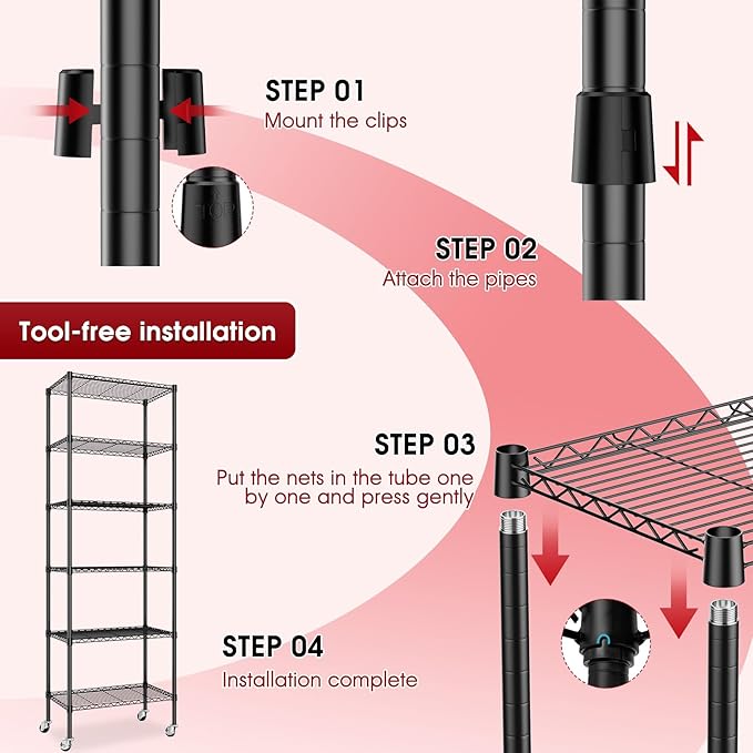 6-Tier Rolling Storage Shelves, 14" D x 24" W x 71" H Adjustable Space-Saving Wire Rack Shelving, 750 lbs Capacity Heavy Duty Metal Shelving with Wheels for Garage, Closet, Kitchen