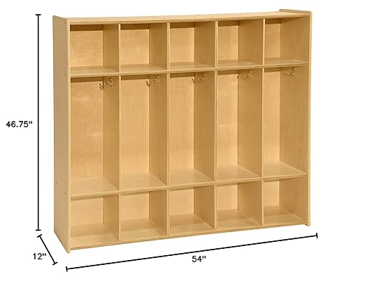 Contender 54" 5 Section Daycare Cubby Coat Locker with Storage, Wooden Backpack Organizer with Hooks for Classroom [Greenguard Gold Certified]