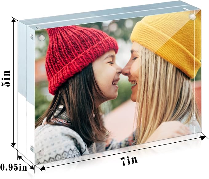 ILYXY 3 Pack Acrylic Frame 5x7, 20% Thicker, 24mm Thick Frameless Clear Picture Frame, Double Sided Magnetic Photo Frame, Free Standing Desktop Display Stand Acrylic Picture Frames