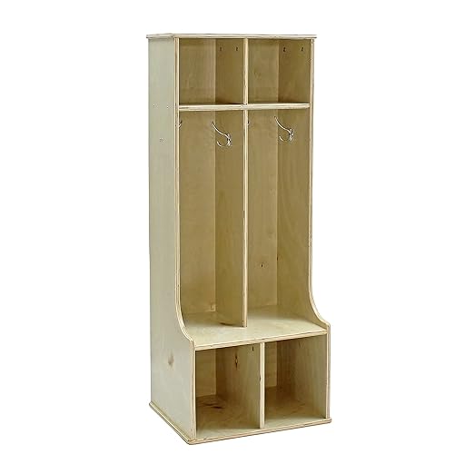 Factory Direct Partners 13138-NT Birch 2-Section Coat Locker with Bench, Storage Cubbies and Coat Hooks - Natural