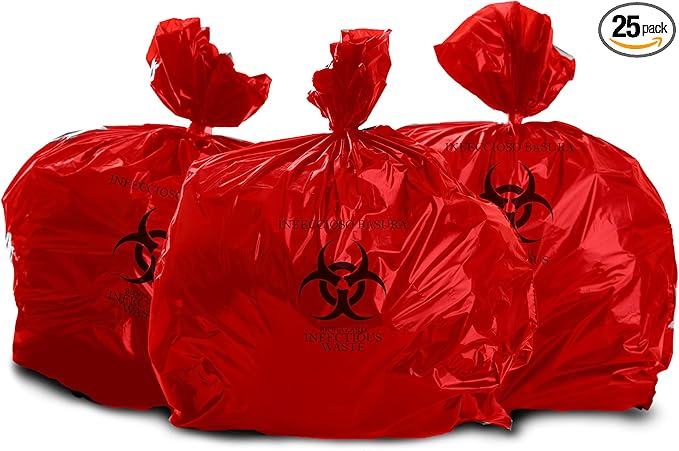 Oakridge Heavy Duty 10 Gallon Biohazard Waste Bags (Roll of 25) - Professional Grade