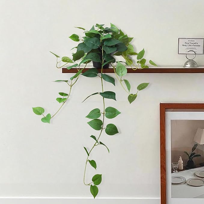 Fake Pothos Hanging Plants, 33" Artificial Hanging Plant, Faux Pothos Vines Hanging Plant Greenery for Home Living Room Indoor Outdoor Decor