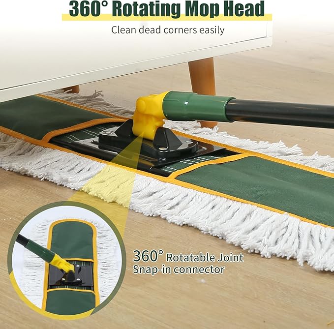 24" Commercial Dust Mop for Floor Cleaning, Heavy Duty Large Mop with Replacement Mops Pads, Industrial Duster Floor Wet Dry Broom for Cleaning Office Garage Hardwood Warehouse