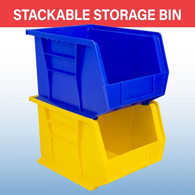 Akro-Mils 30239 AkroBins Plastic Storage Bins, Space-Saving Stackable Bins for Garage, Pantry, Craft Organization, 11-" x 8-" x 7-", blue, 6-Pack