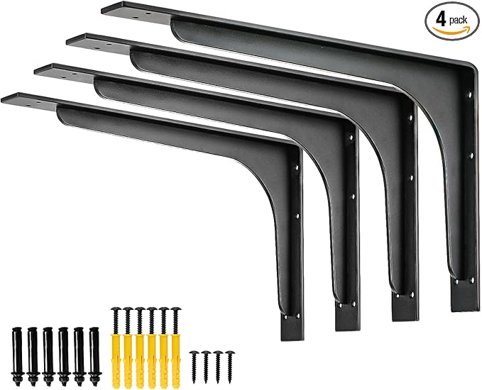 16inch x 9.5inch shelf brackets,L Shelf Bracket, die-cast formation，vertical Angle, premium alloy metal heavy-duty shelf bracket, high strength Mounting Hardware Included, Corner Brace Joint,pack of 4
