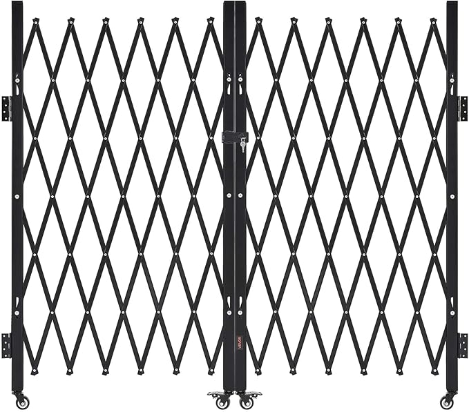 VEVOR Double Folding Security Gate, Lockable Scissor Gate with 360° Swivel Casters, Outdoor Barricade Steel Retractable Gates, for Entry Security, Garage, Warehouse & Pool, 125.98 x 63.19 in (W x H)