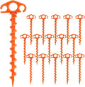 Tent Stakes Ground Anchors Screw in, 16 Pack Sand Stakes for Beach 9.4 Inch Heavy Duty Spiral Tent Pegs for Camping, Party, Hiking, Outdoor Decoration (16, Orange)