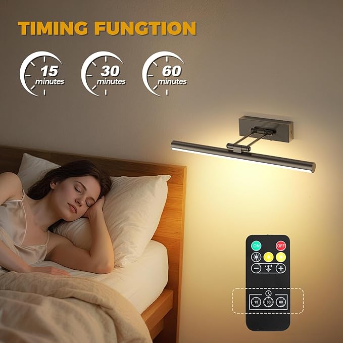 JUSHENG Battery Operated Picture Lights for Wall Brushed Grey 3CCT Dimmable Gallery Lights with Remote and Timer Wireless Painting Lights for Artwork, Display, Portraits 15.35'' Inch 3W