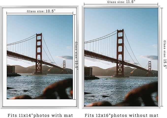 Frametory, 12x16 Metal Picture Frame with Mat for 11x14 Picture & Real Glass, Aluminum Photo Frame Collection (Silver, 1 Pack)