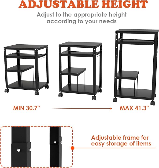 tonchean AV Presentation Cart with Keyboard Tray, Heavy Mobile Workstation Presentation Cart,AV Cart with Adjustable Shelves for Video Projector Laptop Computer, Media Cart for School Classroom Office