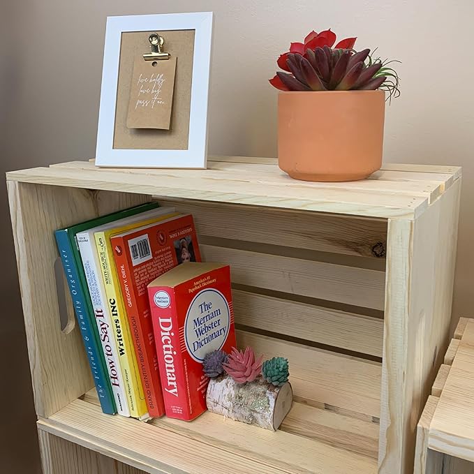 Wilson Large Wooden Pine Crate for Storage and Decoration at Home, Office, Kitchen, Bedroom, and Retail (12.5"x9.625"x17.875") (Set of 3)