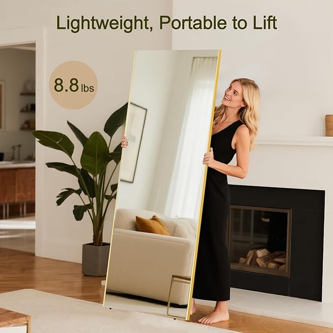 71"x26" Full Length Mirror with Stand, Lightweight & Easy to Move, Free-Standing Mirror for Dressing Room Bedroom, 3-in-1 Usage, Shatterproof Glassless Floor Mirror Kid & Pet Friendly (Gold)