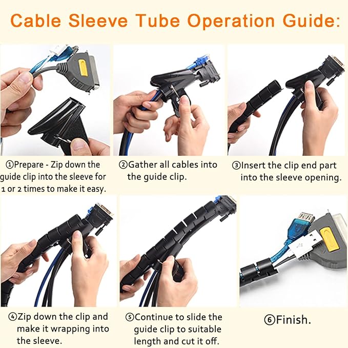 Computer Cable Sleeve Cord Management Organizer Large Black Wire Wrap Tube Under Desk Cord Covers Protectors Pets Chew Proof (1.1 inch and 7/8 inch) 5 Feet Long, TV Office Wire Wrap Solutions