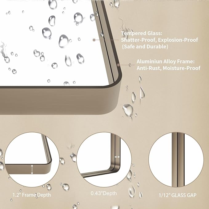 LOAAO 22”X30” Bronze Bathroom Mirrors for Vanity, Rounded Rectangle Brushed Bronze Metal Frame Mirror, Anti-Rust, Hangs Horizontally or Vertically