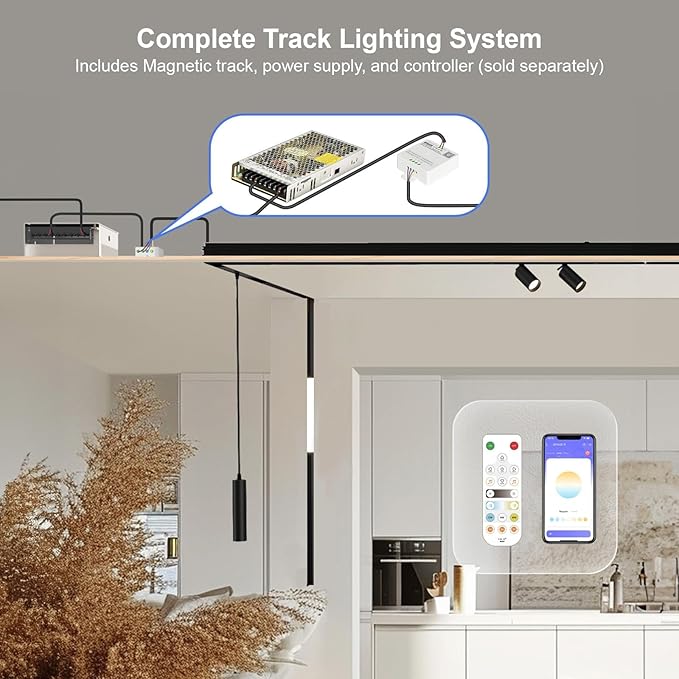 Adjustable Focus Spotlight, 18W Magnetic Track Light Head, 24V LED Lamp, Rotatable Spotlight, Smart Control via App, Remote & Voice, Dimmable & CCT 2700K-6000K, Beam Angle 20°-45°