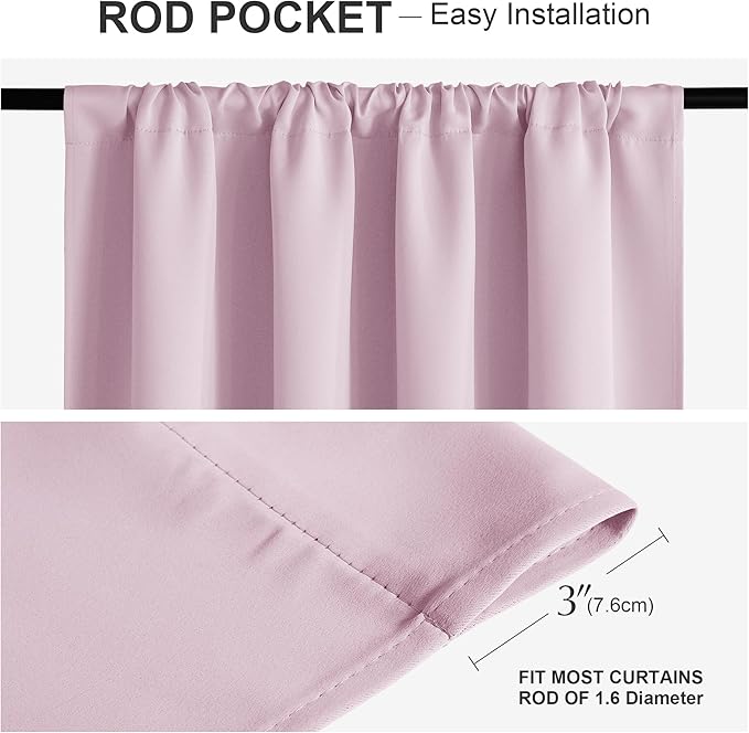 PONY DANCE Short Window Curtains - Kitchen Tiers Thermal Insulated Drapes Blinds Set Match with Curtain Panels for Girls Bedroom, 42 W x 36 L, Light Pink, 2 Pieces