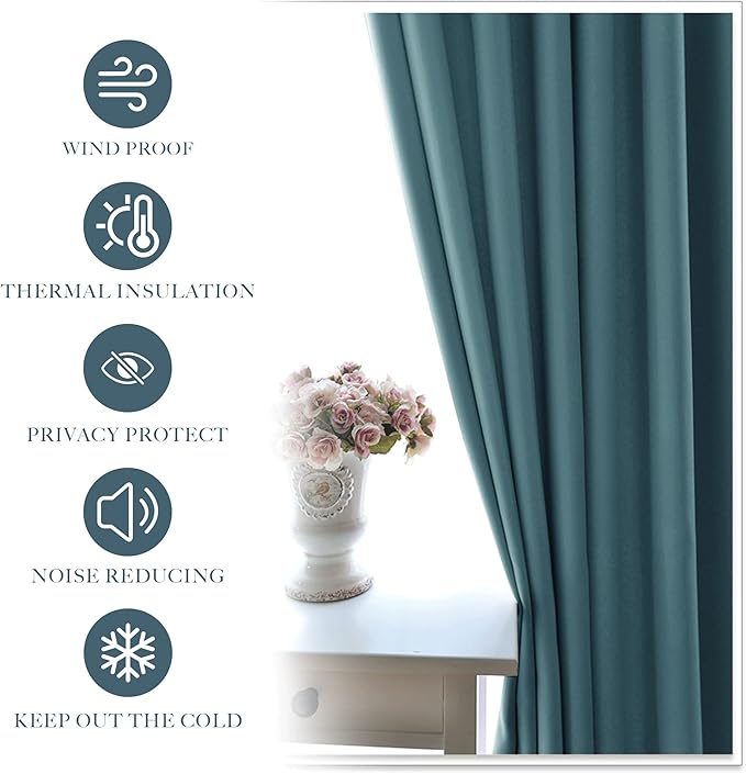PONY DANCE Slate Blue 36 inch Length Curtains - Room Darkening Kitchen Solid Thermal Draperies Rod Pocket Short Panels Drapes for Bedroom Window Treatments, 42 W by 36-inch L,Slateblue, 2 PCs