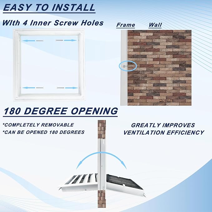 12"*12" Gable Vent,Aluminum Alloy Wall Vent Shed Vents,with Removable Strainer and 180 Degree Opening Angle.Ideal for Attic,Shed,Garage,Play House,Coop.[Inside Dimensions:9.5"w X 9.5"h]-White 2 Pack
