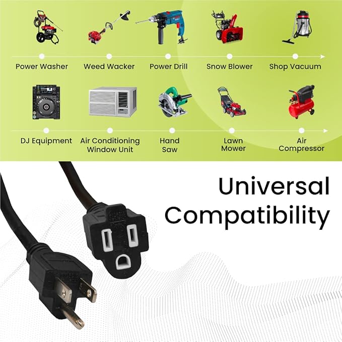 Go Green Power Inc. 14/3 50ft Black Outdoor Extension Cord - Robust, Heavy Duty - Perfect for Outdoor Tools & Equipment - GG-13850BK