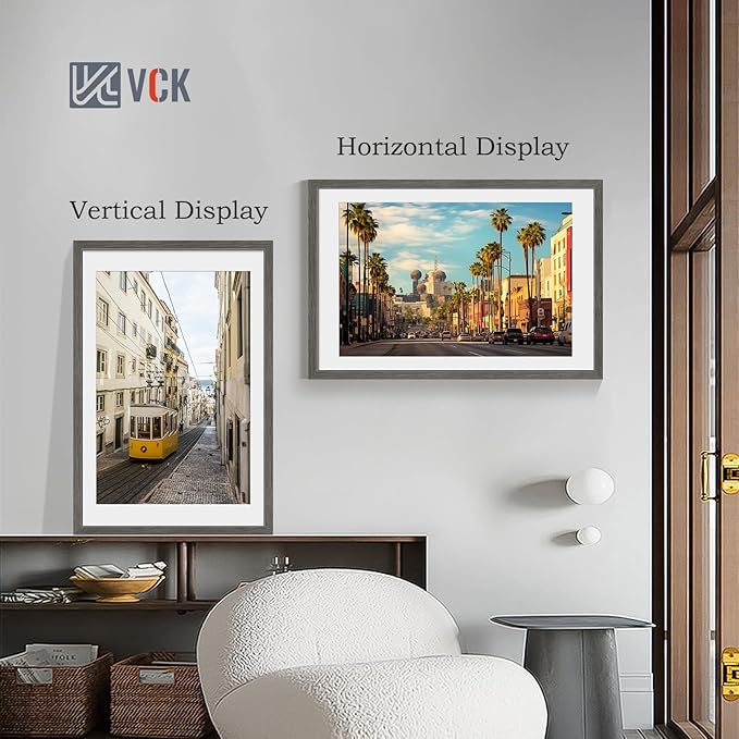 VCK 24x36 Poster Frame 2 Pack - Grey, High-End Wood Picture Frames with Polished Plexiglass, Display 20x30 Photo with Mat or 24x36 without Mat, Art Gallery-Quality, Wall Hanging, Grey