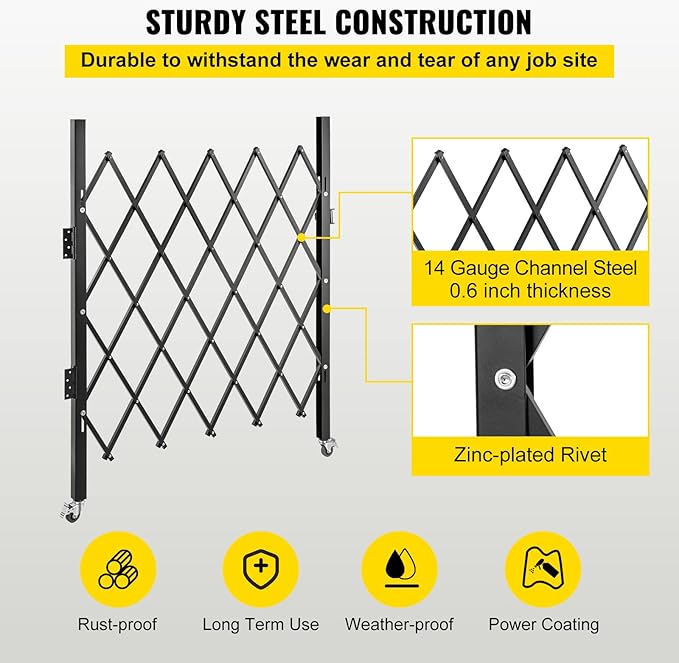 VEVOR Single Folding Security Gate, 51.57" H x 66" W Folding Door Gate, Steel Accordion Security Gate, Flexible Expanding Security Gate, 360° Rolling Barricade Gate, Scissor Gate or Door with Padlock