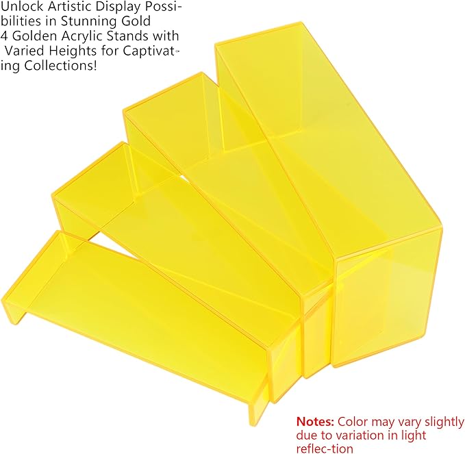 ELEGANTLIFE Acrylic Display Riser,4.3mm Heavy Duty Crystal Display Stand Shelf Layered Aesthetic, Jewelry Display Shelf Risers for Décor,4 Pack Set Multi-color (Yellow)