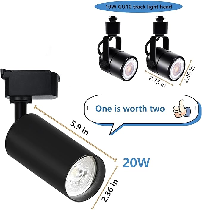 Ultra-Bright Black H Type Track Lighting Kit 4000K Natural White, 12 Heads 20W 2400lm with 13.1 FT Track Rails, Dimmable Plug in LED Track Lights Modern Indoor Spotlight Fixture