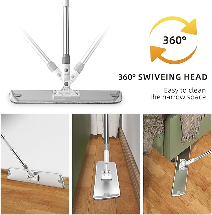 Flat Microfiber Mop for Floor Cleaning, 23.6 Inch Extra-Wide Aluminum Base Mop with Adjustable Handle, 360° Swivel Dry & Wet Mop with 4 Washable Reusable Pads – LJGG