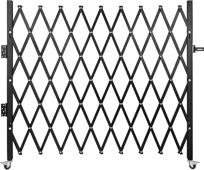 VEVOR Single Folding Security Gate, 7.25 ft H x 7.8 ft W Folding Door Gate, Steel Accordion Security Gate, Flexible Expanding Security Gate, 360° Rolling Barricade Gate, Scissor Gate/Door with Padlock