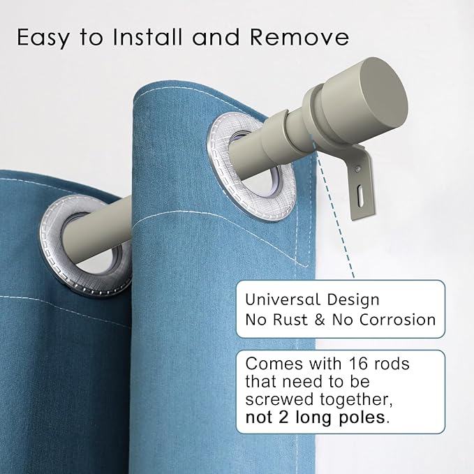 Curtain Rods for Windows 16 to 240 Inches Adjustable Length 1 Inch Diameter Window Curtain Rod with Aluminium End Cap, Brushed Nickel