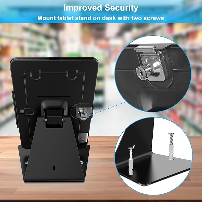 iPad Kiosk Stand 10.2-inch (9th/8th/7th Gen) – Aluminum Lightweight Anti-Theft Locking Countertop Stand with Keyed Enclosure, 360° Swivel & Flip for Customer Display, POS Holder, Commercial-Grade