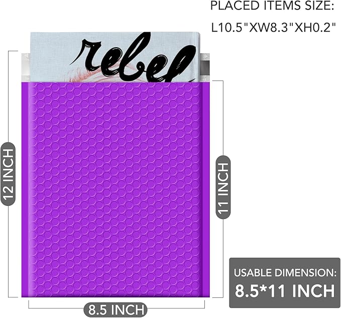 GSSUSA Purple Bubble Mailers 8.5X12 Inches 500 Pack, Padded Poly Bubble Mailer, Large padded Envelopes Strong Adhesion Bubble Envelopes,Self-Seal Mailing Envelopes for Small Business,Package Supplies