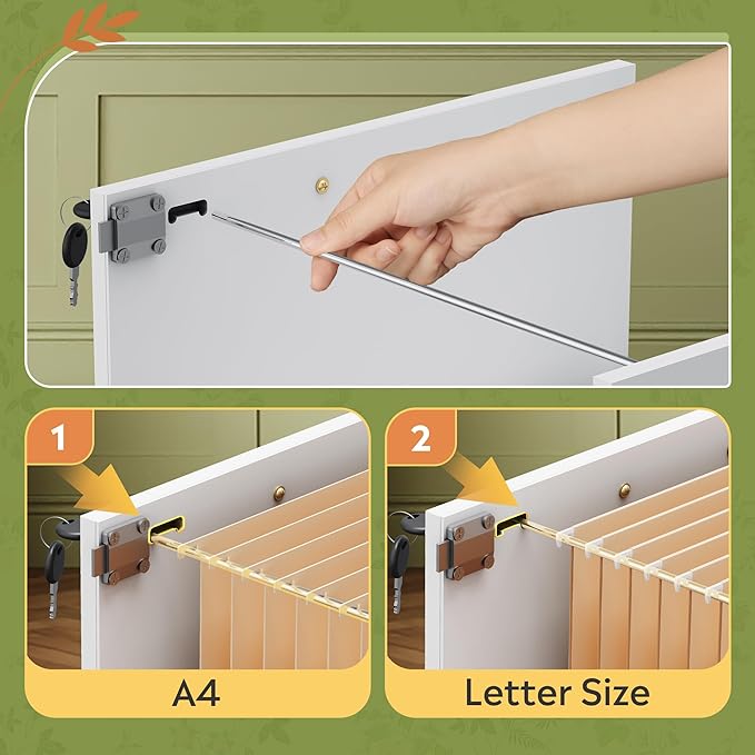 DEVAISE 2 Drawer File Cabinet with Hanging Files,Mobile Rolling Storage Cabinet for Home Office,Under Desk Filing Cabinet with Lock,Printer Stand,White