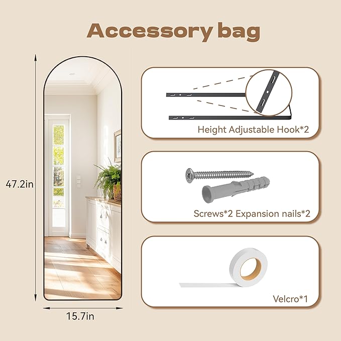Hasipu Door Mirror Full Length, 47.2 x 15.7 Inch Full Body Wall Mirror Over The Door Hanging Mirror for Bedroom, Living Room, Cloakroom（Black）