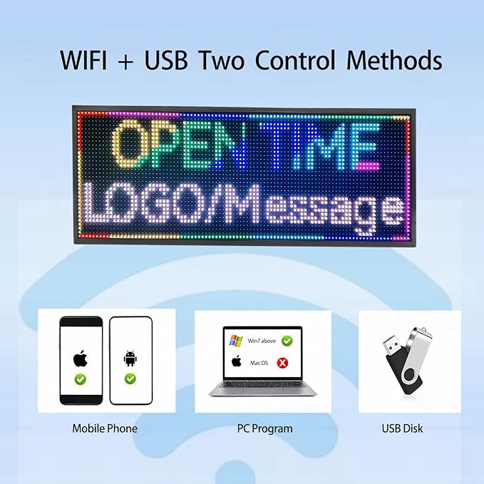 Custom Programmable LED Signs Outdoor for Business Store, WIFI Control Scrolling LED Sign Electronic Message Board Display Screen, Waterproof IP65 RGB Full Color P10 40’’x 14’’