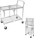 Collapsible 2 Shelf Wire Cart, Heavy Duty Collapsible Wire Rolling Utility Cart with Locking Brakes, 500lb Capacity, Folds Up for Storage, Chrome, 37.5" x 20.4" W x 36.2" H