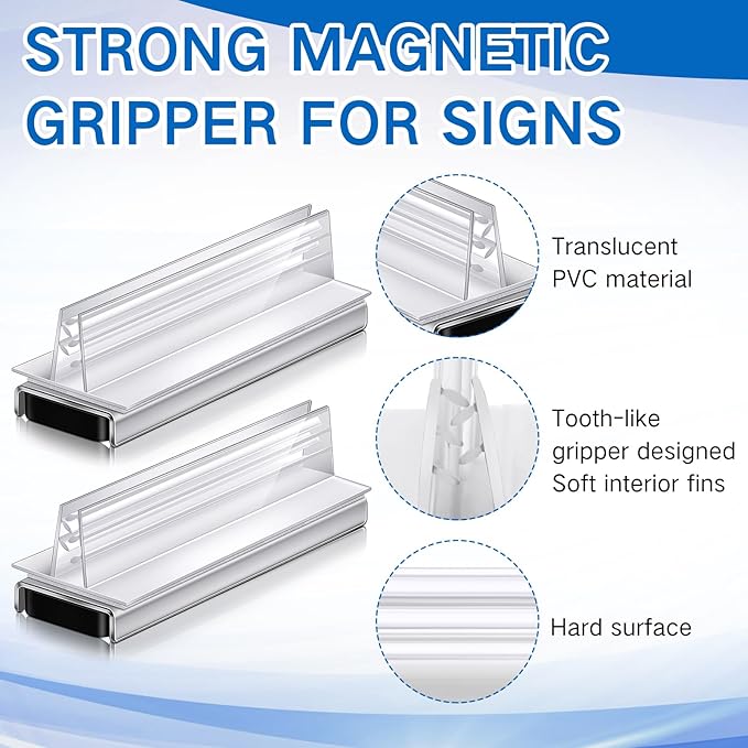 Thyle 100 Pack Magnetic Sign Holder Grip Holder, Powerful Magnet, 3" Length, 1" Width, 1" Total Height for Retail Wall Display Store Vendor Event Warehouse and Shop Supplies, Clear