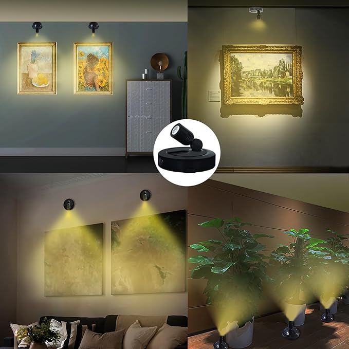 Battery LED Spotlight, Indoor Spotlights, Battery Powered Spot Lights with Remote, Up Lighting for Plants, Picture Light for Wall Art Display Dartboard Painting Artwork Accent-2Pack