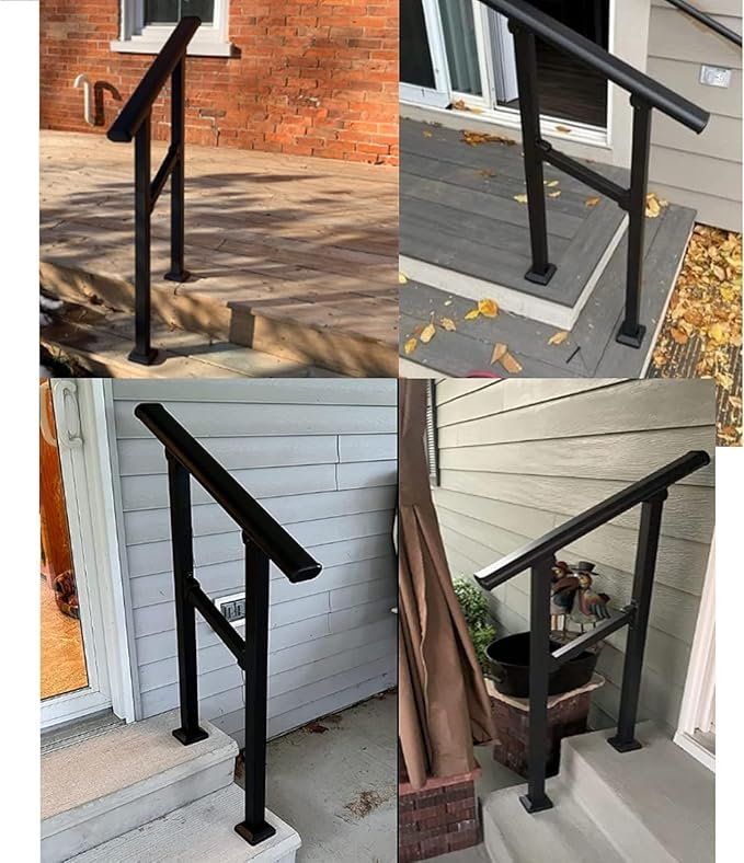 Hand Rails for Outdoor Steps,2 Step Stair Handrail & Indoor Stair Railing Kit，Metty Metal Railings for Outdoor Steps and Hand Rails for Seniors for Porch Railing