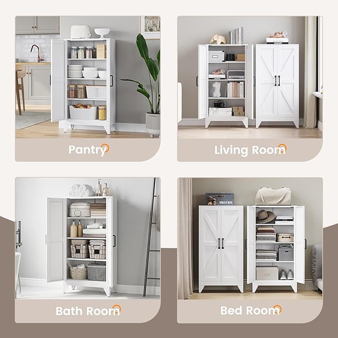 Yizosh Metal Storage Cabinet with 2 Doors and 3 Adjustable Shelves - 47" White Kitchen Pantry Storage Cabinet Locker for Kitchen,Living Room,Dining Room